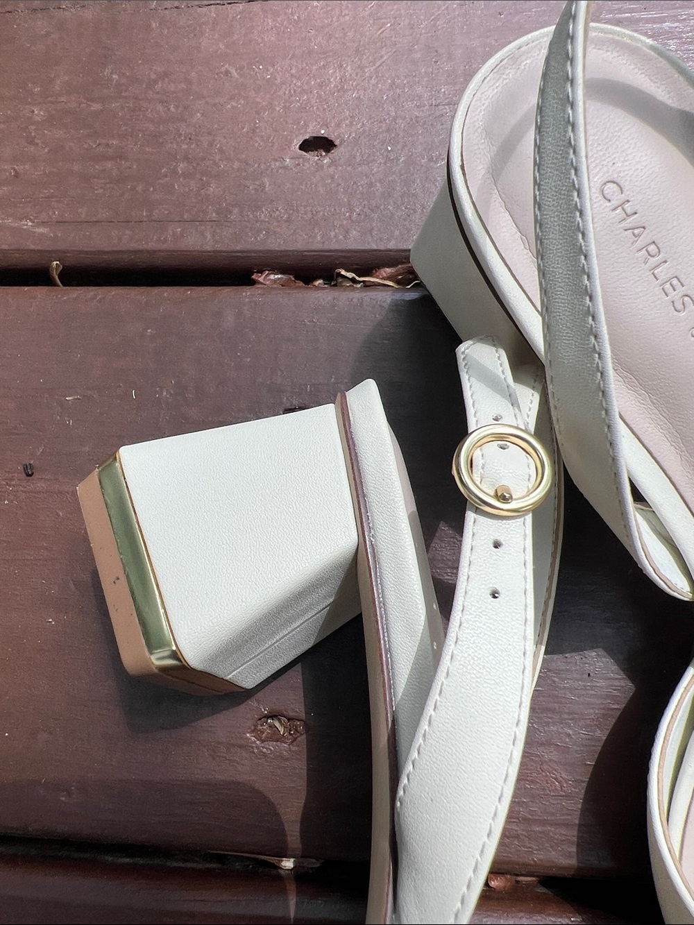 Charles & Keith • Katarina Metallic-Heel Slingback Pumps - Chalk - Picture 13 of 13